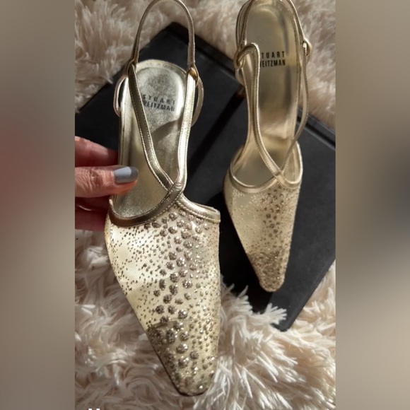 STUART WEITZMAN GLITTER SLING BACK HEELS NWOT - Picture 5 of 17